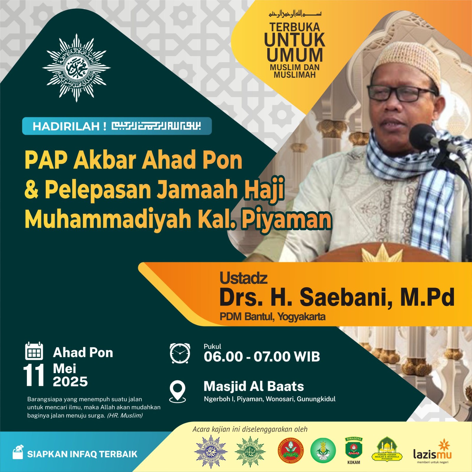 Pengajian Ahad Pagi bersama Drs. H Saebani, M.Pd & Pelepasan Jemaah Haji Muhammadiyah Kel. Piyaman
